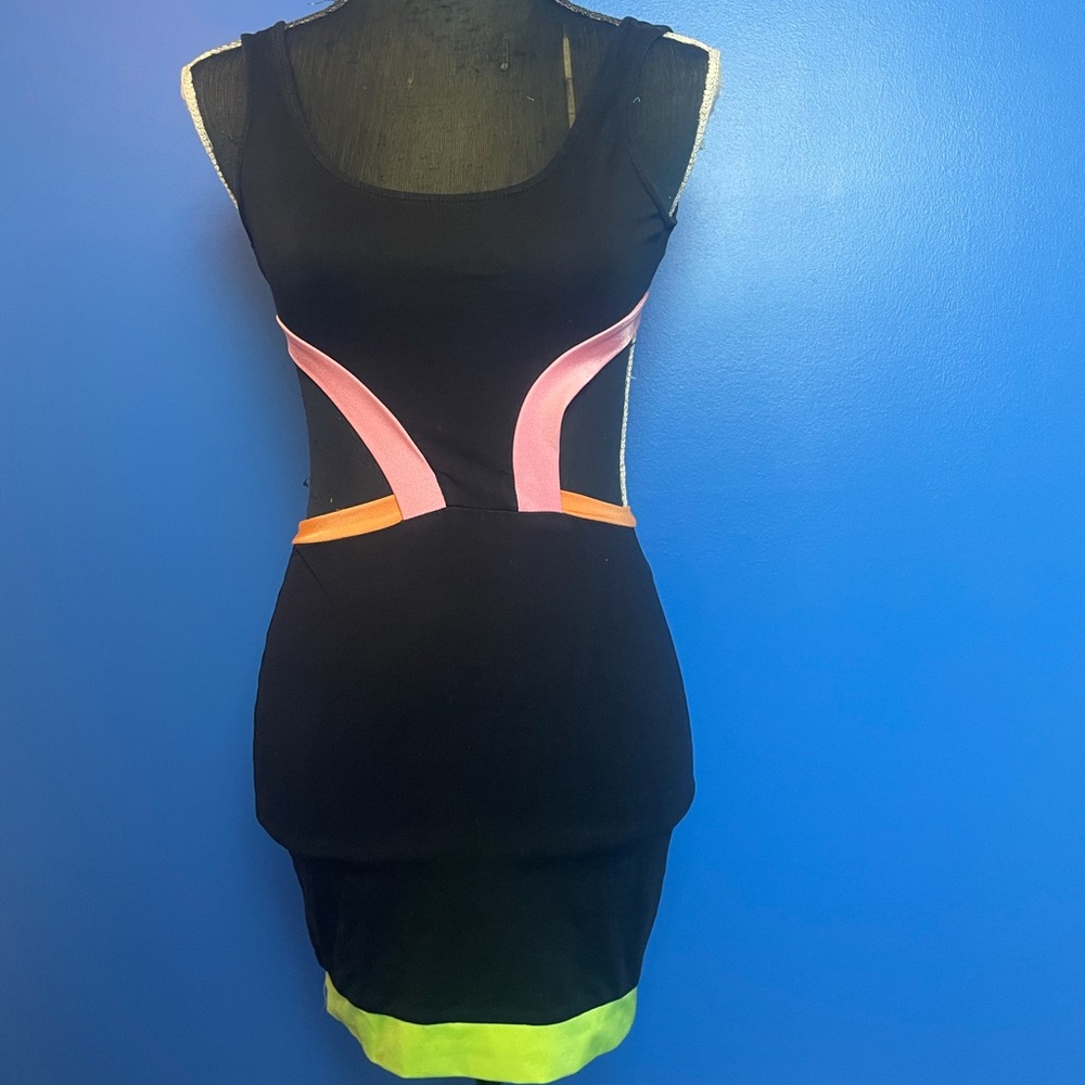 Black Cut Out Neon Mini Dress